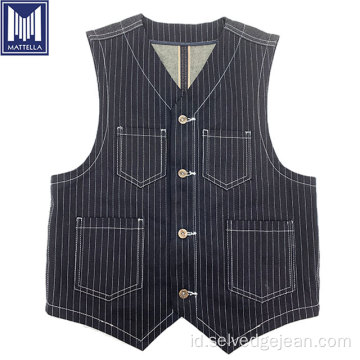 100% Cotton Selvedge Hiskory Stripe Denim Vest Jacket